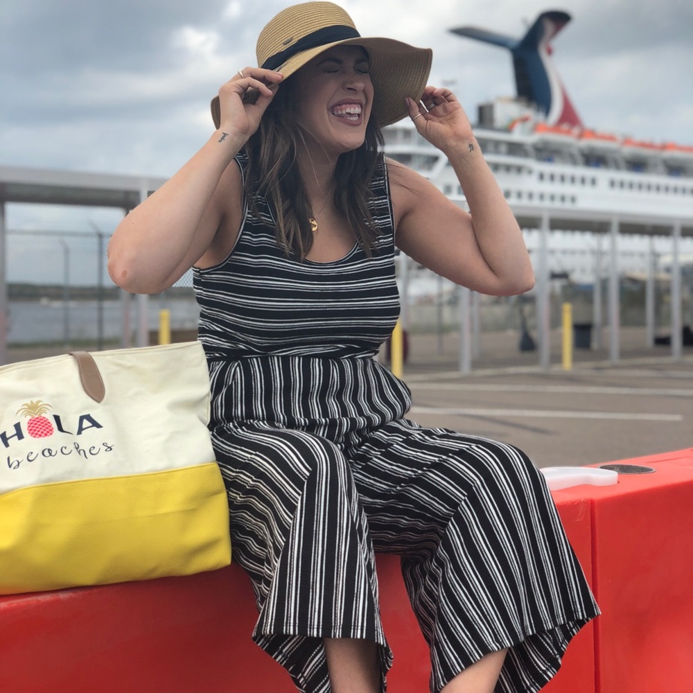 Xhilaration Black and White Striped Sleeveless Midi Jumpsuit